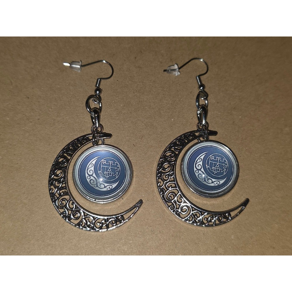 Stolas Grimiore Crescent Moon Hook Earrings Hypoallergenic Handmade Helluva Boss
